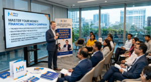 Merry Mind Financial Literacy Campaign workshop in Kolkata, led by a Certified financial planner, teaching corporate and residential complex groups how to make informed financial decisions.